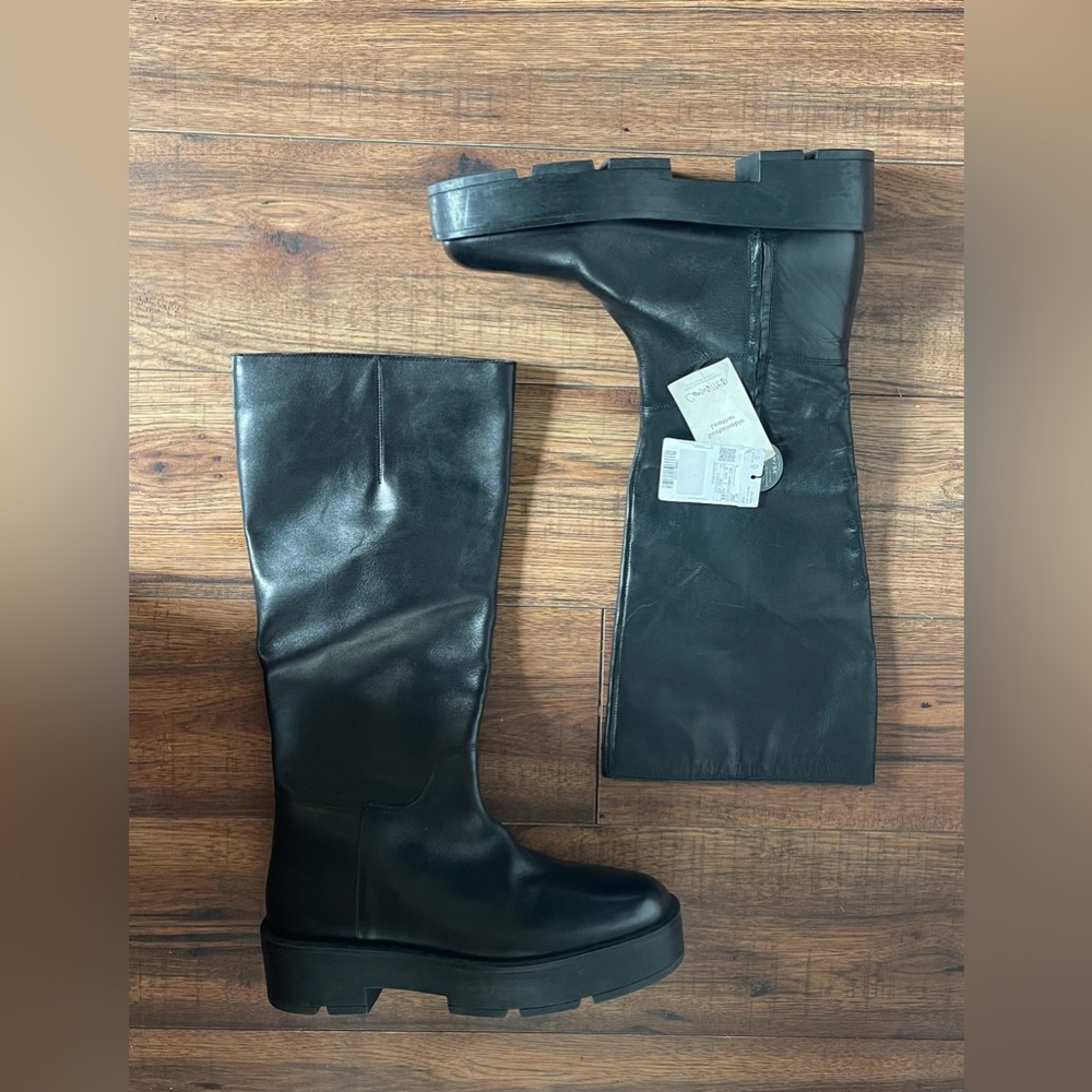 Mango Black “Sustainable” Leather Platform Knee-High Boots